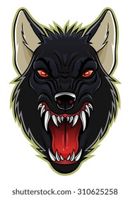 Cartoon angry werewolf face on the white background.