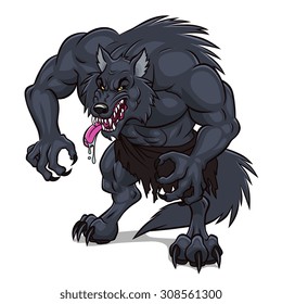 Cartoon angry werewolf on the white background. Vector illustration.