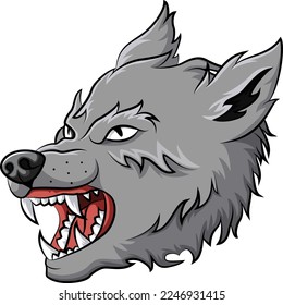Cartoon angry wolf head mascot