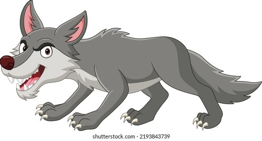 Cartoon angry wolf isolated on white background