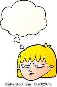 cartoon angry woman with thought bubble in smooth gradient style