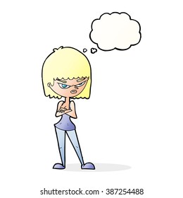 cartoon angry woman with thought bubble