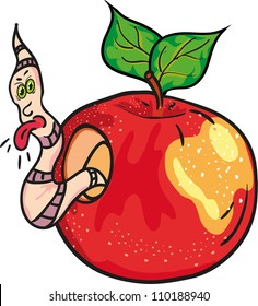 cartoon angry worm in the apple