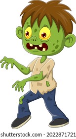 Cartoon angry zombie boy walking