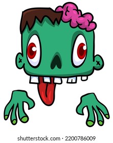 Cartoon Angry Zombie. Halloween Vector Illustration Of Funny Zombie Moaning With Wide Open Mouth Full Of Teeth. Great For Decoration Or Package Design