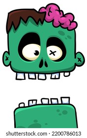 Cartoon angry zombie. Halloween vector illustration of funny zombie moaning with wide open mouth full of teeth. Great for decoration or package design