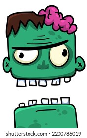 Cartoon angry zombie. Halloween vector illustration of funny zombie moaning with wide open mouth full of teeth. Great for decoration or package design
