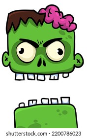 Cartoon angry zombie. Halloween vector illustration of funny zombie moaning with wide open mouth full of teeth. Great for decoration or package design