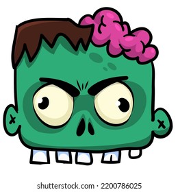 Cartoon angry zombie. Halloween vector illustration of funny zombie moaning with wide open mouth full of teeth. Great for decoration or package design