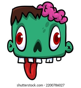Cartoon angry zombie. Halloween vector illustration of funny zombie moaning with wide open mouth full of teeth. Great for decoration or package design