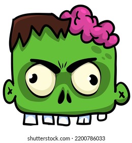 Cartoon angry zombie. Halloween vector illustration of funny zombie moaning with wide open mouth full of teeth. Great for decoration or package design