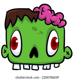 Cartoon angry zombie. Halloween vector illustration of funny zombie moaning with wide open mouth full of teeth. Great for decoration or package design