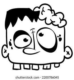 Cartoon angry zombie. Halloween vector illustration of funny zombie moaning with wide open mouth full of teeth. Contour drawing outlined