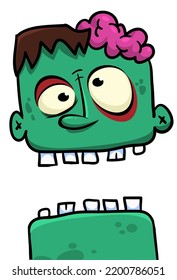 Cartoon angry zombie. Halloween vector illustration of funny zombie moaning with wide open mouth full of teeth. Great for decoration or package design