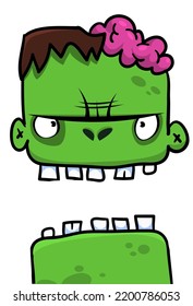 Cartoon angry zombie. Halloween vector illustration of funny zombie moaning with wide open mouth full of teeth. Great for decoration or package design
