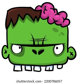 Cartoon angry zombie. Halloween vector illustration of funny zombie moaning with wide open mouth full of teeth. Great for decoration or package design