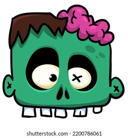 Cartoon angry zombie. Halloween vector illustration of funny zombie moaning with wide open mouth full of teeth. Great for decoration or package design