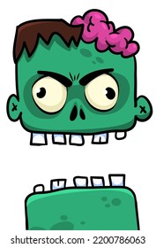 Cartoon angry zombie. Halloween vector illustration of funny zombie moaning with wide open mouth full of teeth. Great for decoration or package design