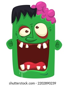 Caricatura con la cabeza zombie enfadada. Ilustración vectorial de Halloween de divertido gemido zombi con boca abierta y abierta llena de dientes. Excelente para decoración o diseño de paquetes