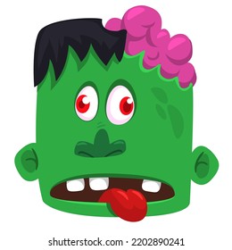 Caricatura con la cabeza zombie enfadada. Ilustración vectorial de Halloween de divertido gemido zombi con boca abierta y abierta llena de dientes. Excelente para decoración o diseño de paquetes