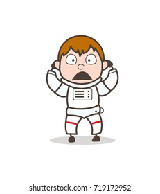 Cartoon Anguished Astronaut Face Expression Vector Illustration