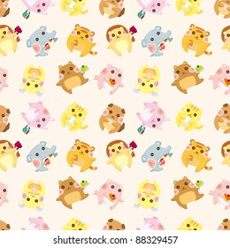 cartoon animal Afternoon Tea time seamless pattern