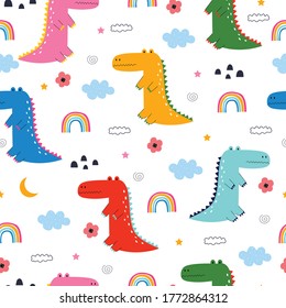 Cartoon animal background Crocodiles and clouds Seamless pattern hand drawn in child style Designed for printing, wallpaper, fabric, textiles Vector illustration