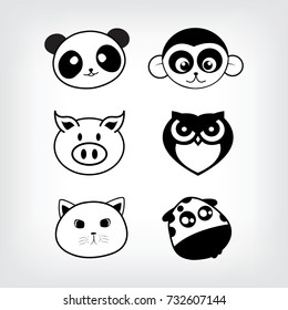 cartoon animal  . cat, cow, owl, monkey, pig, panda
