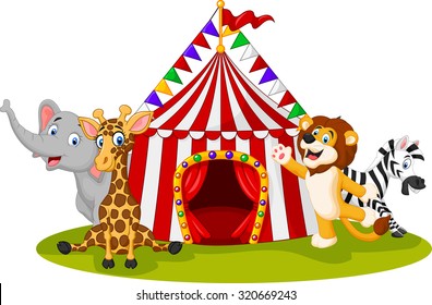 Cartoon animal circus with circus tent 