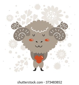 Cartoon animal, cute baby animal. Vector merinos isolated on white background. For design greeting cards, prints, scrapbook, shirt, logo and more