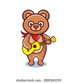 cartoon animal cute bear holding a guitar