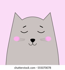 Cartoon animal, cute cat on pink backgrounds. Flat design.Vector Illustration.