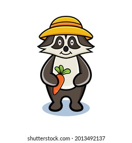 cartoon animal cute farmer raccoon holding a carrot