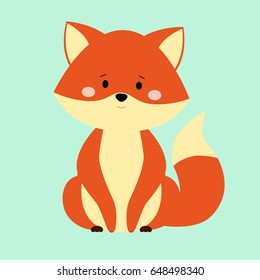 Cartoon animal, cute fox on blue backgrounds. Flat design. Vector Illustration.