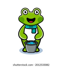 cartoon animal cute frog with fish bucket