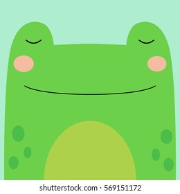 Cartoon animal, cute frog on blue backgrounds. Flat design.Vector Illustration.