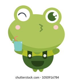Cartoon animal, cute frog. Vector Illustration.