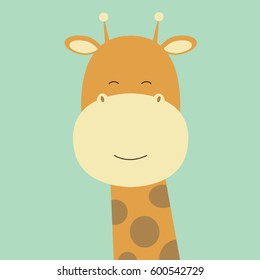 Cartoon animal, cute giraffe on blue backgrounds. Flat design. Vector Illustration.