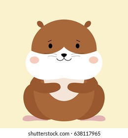 Cartoon animal, cute hamster on color backgrounds. Flat design. Vector Illustration.