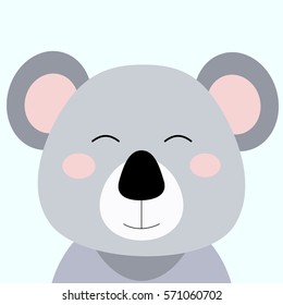 Cartoon animal, cute koala bear on green backgrounds. Flat design.Vector Illustration.