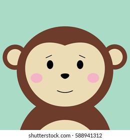 Cartoon animal, cute monkey. Flat design.Vector Illustration.
