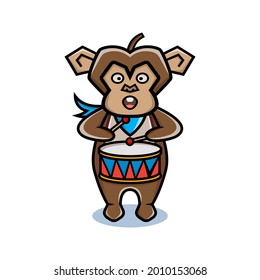 cartoon animal cute monkey holding a drum