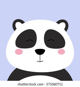 Cartoon animal, cute panda bear on blue backgrounds. Flat design.Vector Illustration.