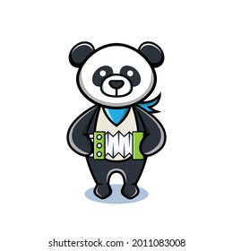 cartoon animal cute panda holding a accordion