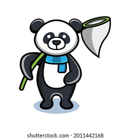 cartoon animal cute panda holding a fishing rod