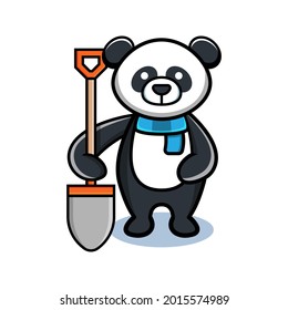 cartoon animal cute panda holding a shovel