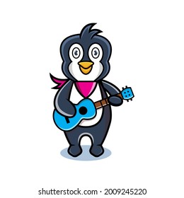 cartoon animal cute penguin holding a guitar