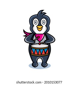 cartoon animal cute penguin holding a drum