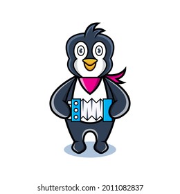 cartoon animal cute penguin holding a accordion