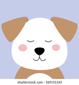 Cartoon animal, cute puppy on lilac backgrounds. Flat design.Vector Illustration.